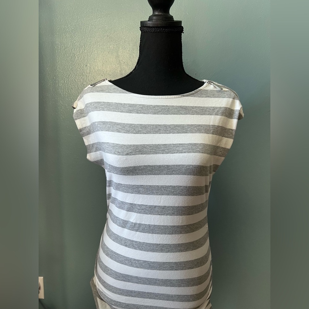 Michael Kors White & Gray Striped Boatneck Knit Tank